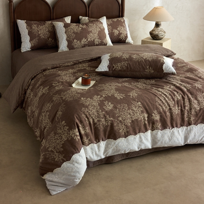 91家纺网 家纺一手货源 找家纺 （总）迷尚家居 2025新款复古色织仿棉麻全棉花边四件套