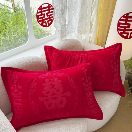 悦然毛巾被 2025新款婚庆大红三层全棉纱布枕套 永结同心