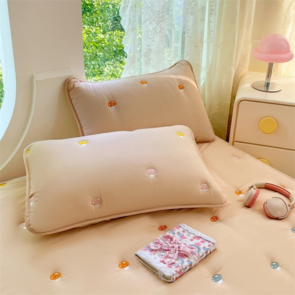 圣比熊 2025新款水洗棉刺绣夹棉枕套加厚宿舍学生枕头套枕芯套 蘑菇屋-奶茶咖