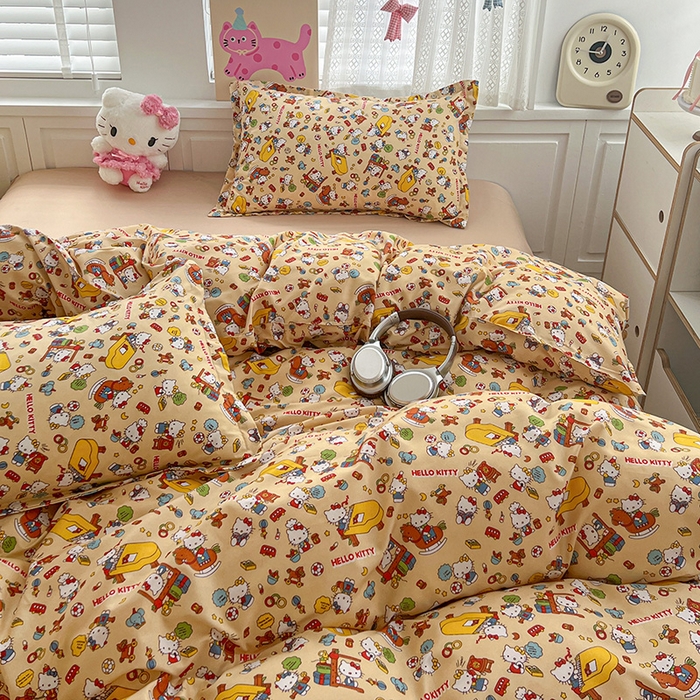 91家纺网 家纺一手货源 找家纺 布可家纺 2025新款水洗磨毛印花四件套 Kt乐园