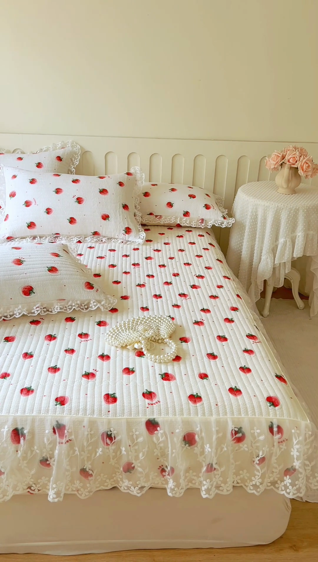 91家纺网 家纺一手货源 找家纺 麒豆豆 2025新款泡泡棉印花床笠 甜心草莓