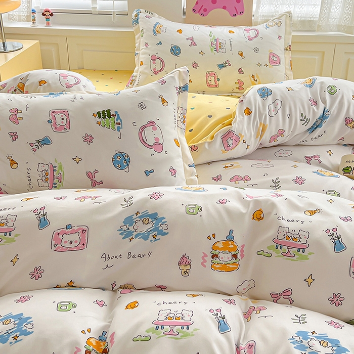 91家纺网 家纺一手货源 找家纺 布可家纺 2025新款水洗磨毛印花四件套 开心生活