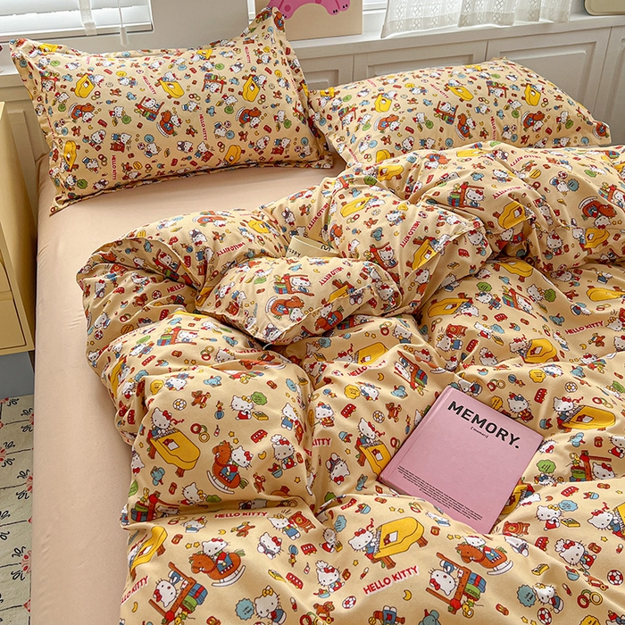 91家纺网 家纺一手货源 找家纺 布可家纺 2025新款水洗磨毛印花四件套 Kt乐园