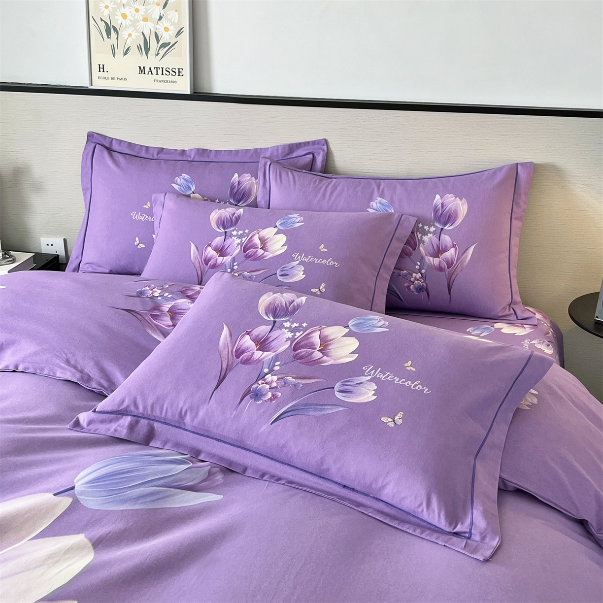 91家纺网 家纺一手货源 找家纺 曼秀琳 2025秋冬新款全棉磨毛印花四件套 滴翠溢香-浅紫