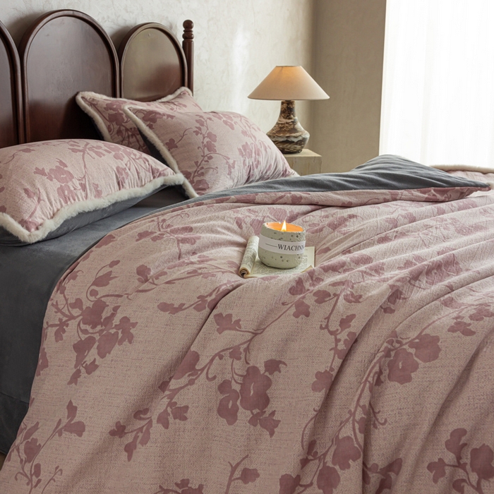 91家纺网 家纺一手货源 找家纺 迷尚家居 2025新款复古色织棉麻牛奶绒棉加绒四件套 俏颜-绒