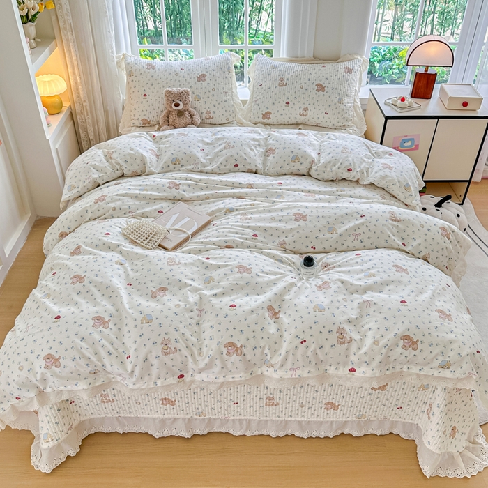 91家纺网 家纺一手货源 找家纺 岚吉家纺 2025新款全棉棉花床盖四件套 蘑菇狗