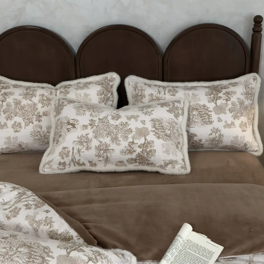 91家纺网 家纺一手货源 找家纺 迷尚家居 2025新款复古色织棉麻牛奶绒棉加绒四件套 迪奥咖-绒