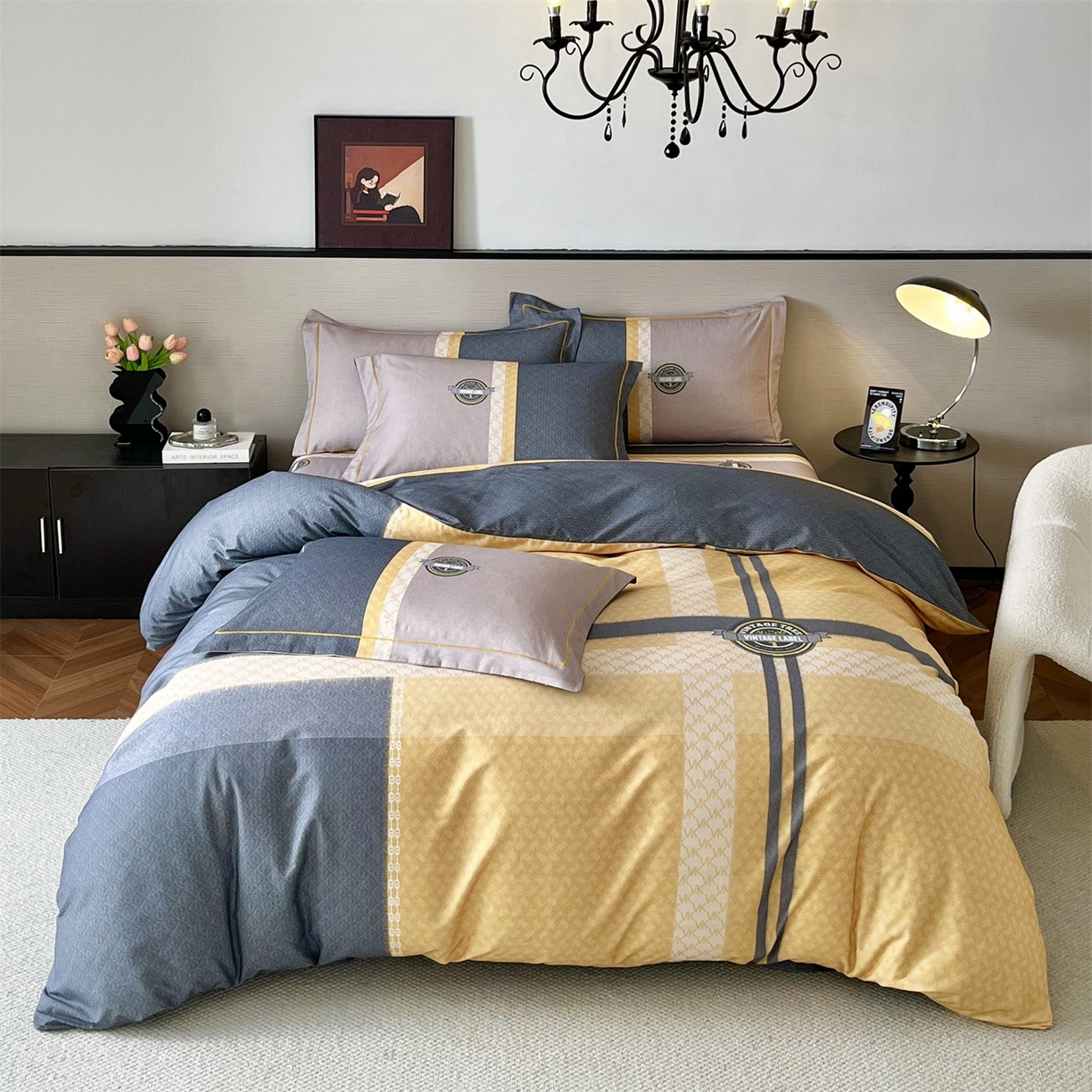 91家纺网 家纺一手货源 找家纺 曼秀琳 2025秋冬新款全棉磨毛印花四件套 爱旅生活-黄