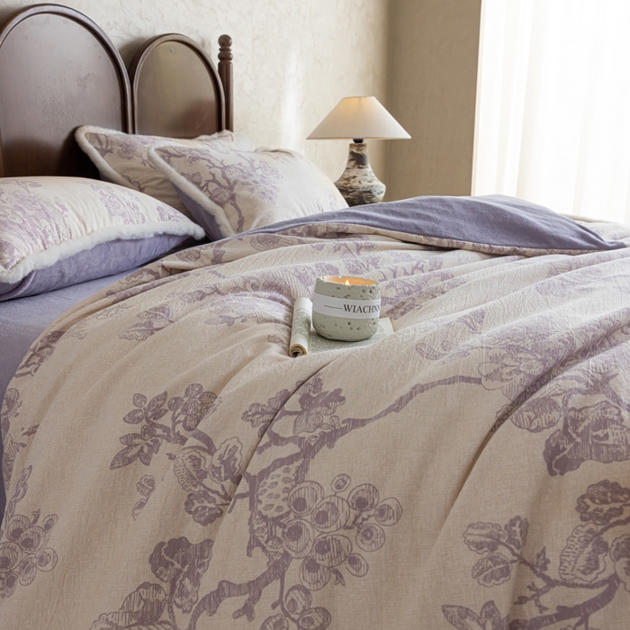 91家纺网 家纺一手货源 找家纺 迷尚家居 2025新款复古色织棉麻牛奶绒棉加绒四件套 砚秋紫-绒