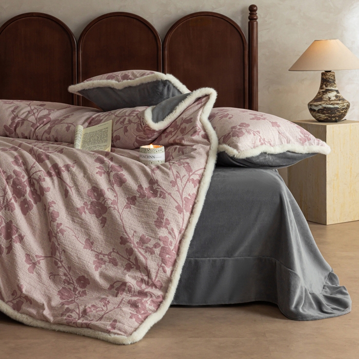 91家纺网 家纺一手货源 找家纺 迷尚家居 2025新款复古色织棉麻牛奶绒棉加绒四件套 俏颜-绒