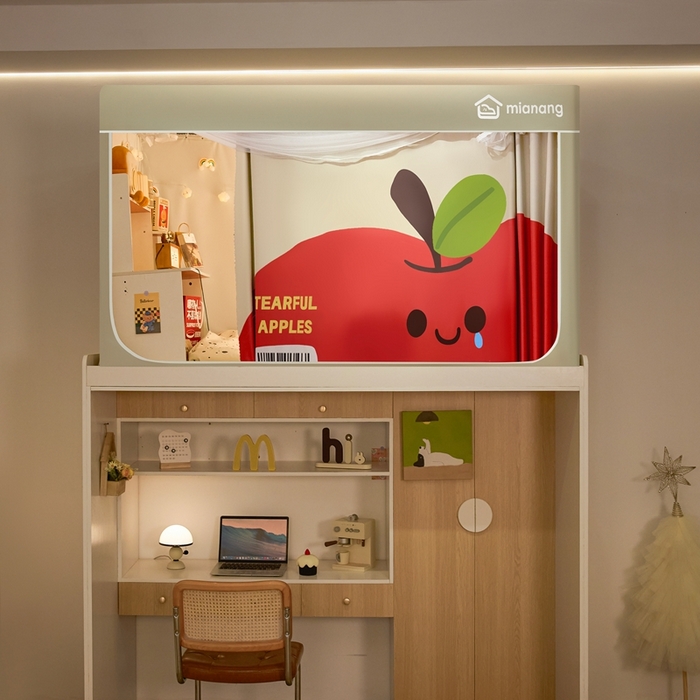 91家纺网 家纺一手货源 找家纺 卓尔居 2025新款学生遮光床帘卡通ZR学生蚊帐 米色-苹果