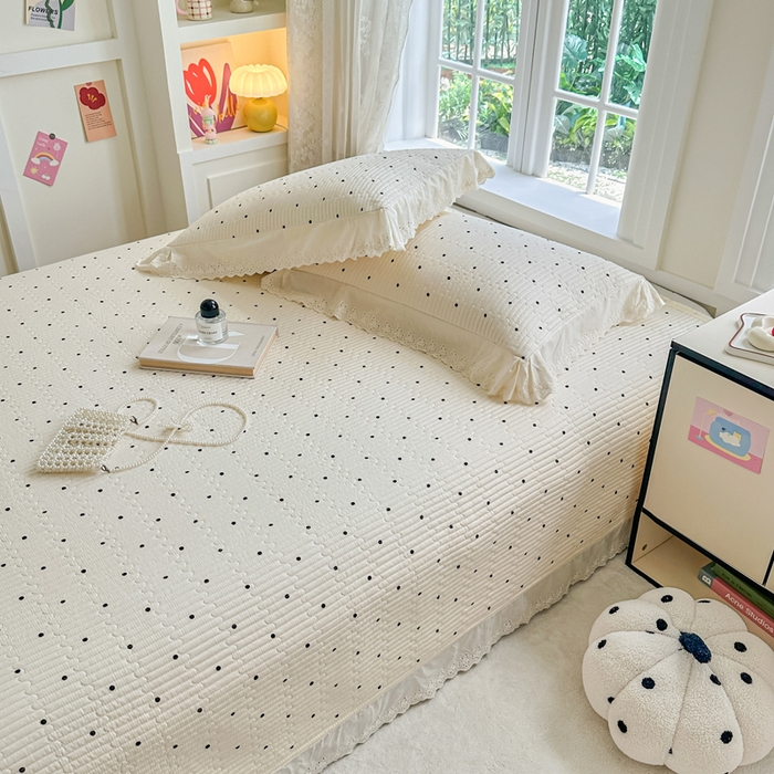 91家纺网 家纺一手货源 找家纺 岚吉家纺 2025新款全棉棉花床盖四件套 小黑点点（米）