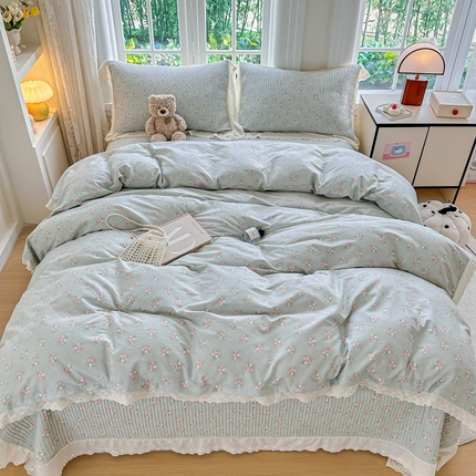 91家纺网 家纺一手货源 找家纺 岚吉家纺 2025新款全棉棉花床盖四件套 游花间