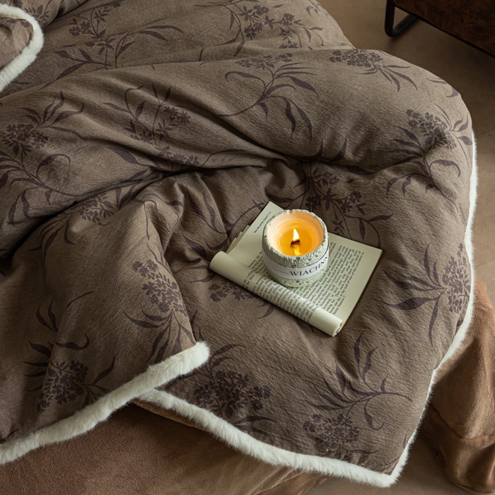 91家纺网 家纺一手货源 找家纺 迷尚家居 2025新款复古色织棉麻牛奶绒棉加绒四件套 玉茗-绒