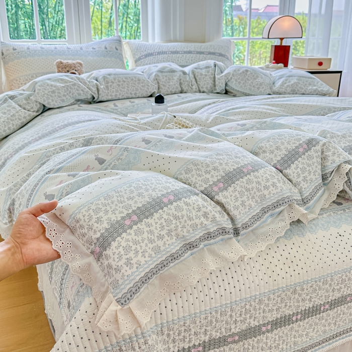 91家纺网 家纺一手货源 找家纺 （总）岚吉家纺 2025新款全棉绗缝棉花床盖花边款三件套四件套