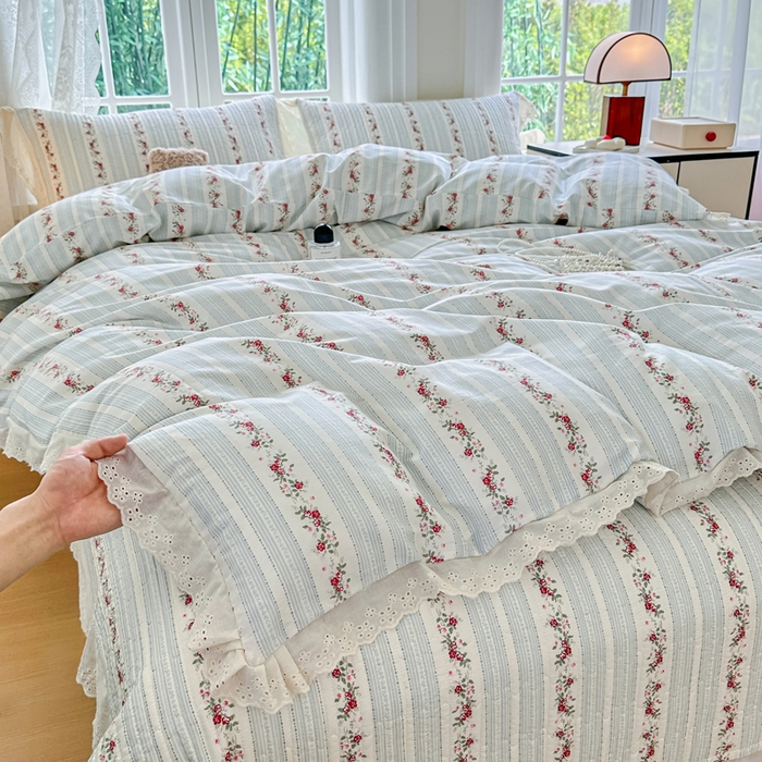 91家纺网 家纺一手货源 找家纺 岚吉家纺 2025新款全棉棉花床盖四件套 蓝美人