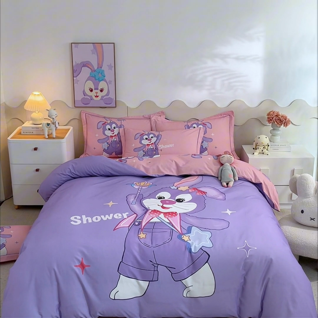 91家纺网 家纺一手货源 找家纺 曼秀琳 2025秋冬新款全棉磨毛印花四件套 闪耀之星-紫