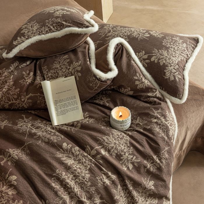 91家纺网 家纺一手货源 找家纺 迷尚家居 2025新款复古色织棉麻牛奶绒棉加绒四件套 锦瑟-绒