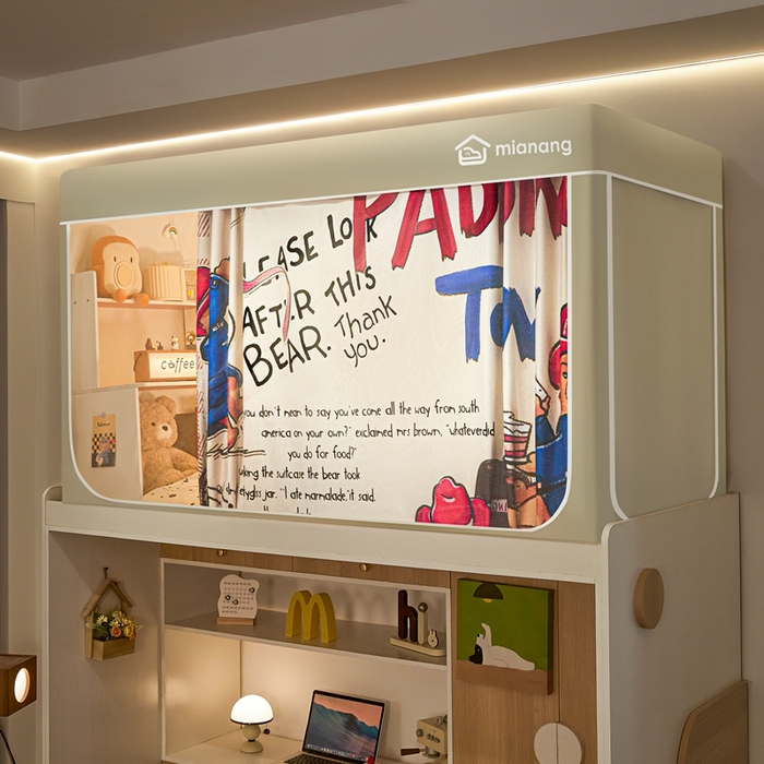 91家纺网 家纺一手货源 找家纺 卓尔居 2025新款学生遮光床帘卡通ZR学生蚊帐 米色-帕蒂熊TON