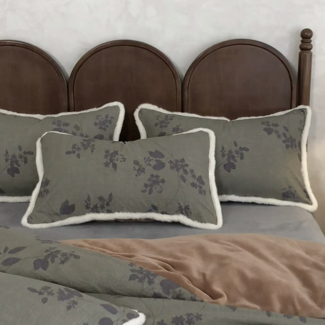 91家纺网 家纺一手货源 找家纺 迷尚家居 2025新款复古色织棉麻牛奶绒棉加绒四件套 颂青时-绒