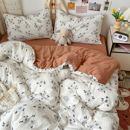 源莱 2025开学季小清新卡通时尚印花水洗双层纱四件套 花影漫眠