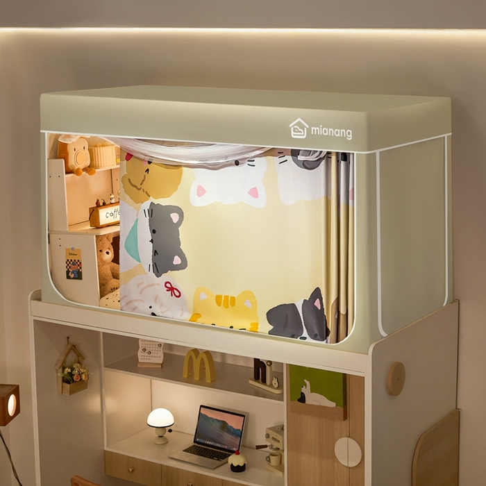 91家纺网 家纺一手货源 找家纺 卓尔居 2025新款学生遮光床帘卡通ZR学生蚊帐 米色-喵汪引力