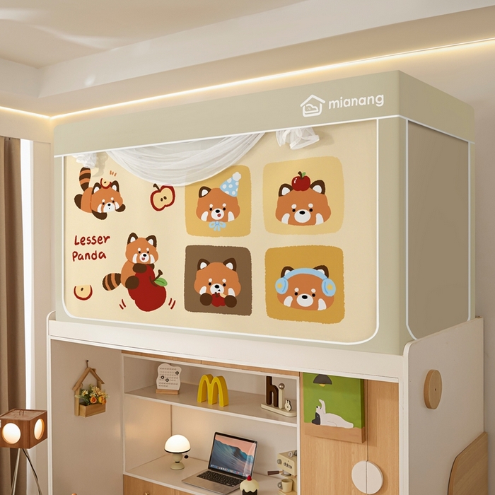 91家纺网 家纺一手货源 找家纺 卓尔居 2025新款学生遮光床帘卡通ZR学生蚊帐 米色-小浣熊