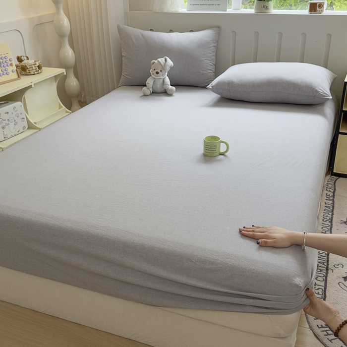 91家纺网 家纺一手货源 找家纺 晚依家纺 2025新款A类色织全棉水洗棉床单单件纯棉格子纯色学生宿舍定制定做 米娜-绿灰