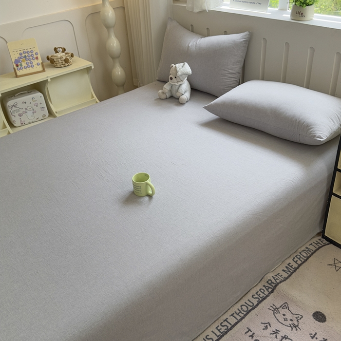 91家纺网 家纺一手货源 找家纺 （总）晚依家纺 2025新款A类色织全棉纯棉水洗棉床笠单件纯棉格子纯色学生宿舍定制定做