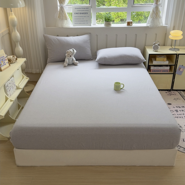 91家纺网 家纺一手货源 找家纺 （总）晚依家纺 2025新款A类色织全棉纯棉水洗棉床笠单件纯棉格子纯色学生宿舍定制定做