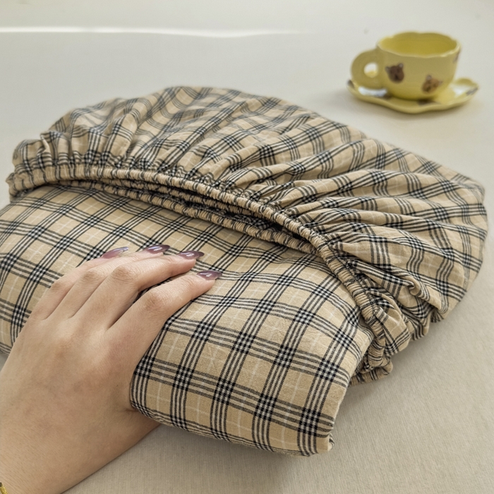 91家纺网 家纺一手货源 找家纺 （总）晚依家纺 2025新款A类色织全棉纯棉水洗棉床笠单件纯棉格子纯色学生宿舍定制定做