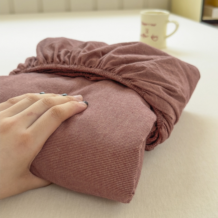 91家纺网 家纺一手货源 找家纺 （总）晚依家纺 2025新款A类色织全棉纯棉水洗棉床笠单件纯棉格子纯色学生宿舍定制定做