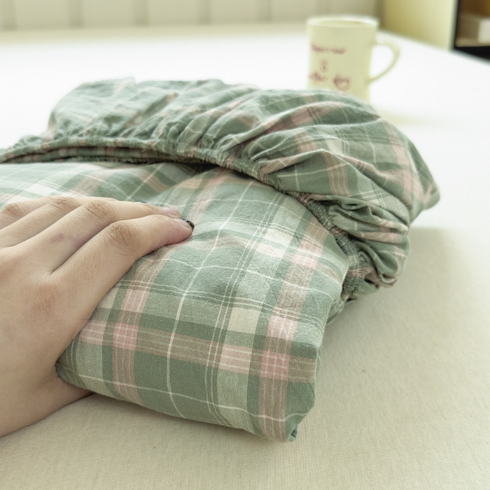 91家纺网 家纺一手货源 找家纺 （总）晚依家纺 2025新款A类色织全棉纯棉水洗棉床笠单件纯棉格子纯色学生宿舍定制定做