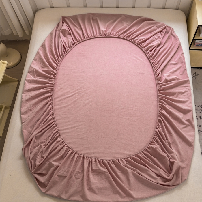 91家纺网 家纺一手货源 找家纺 晚依家纺 2025新款A类色织全棉纯棉水洗棉床笠单件纯棉格子纯色学生宿舍定制定做 纯色-藕粉