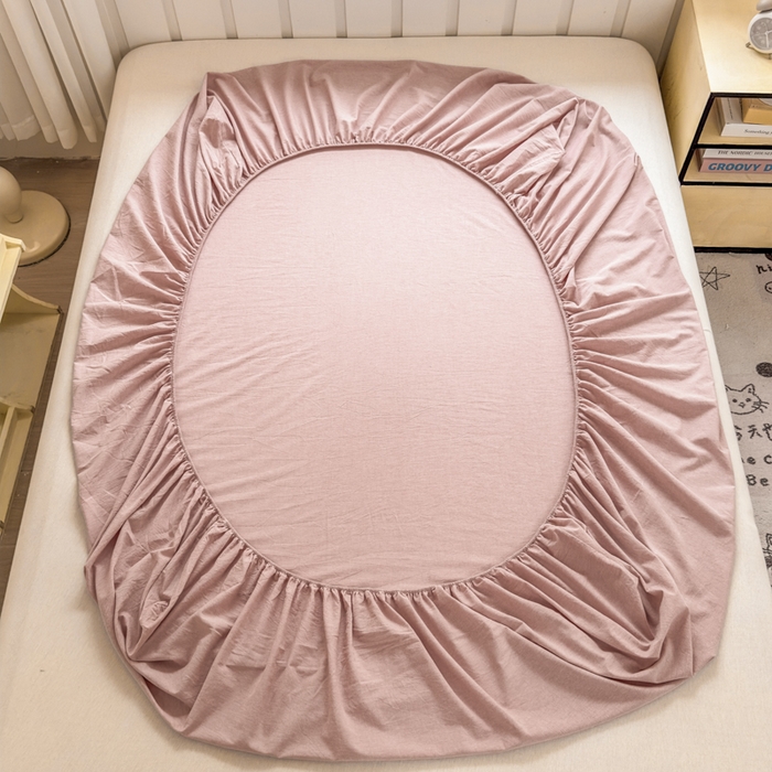 91家纺网 家纺一手货源 找家纺 晚依家纺 2025新款A类色织全棉纯棉水洗棉床笠单件纯棉格子纯色学生宿舍定制定做 纯色-浅粉