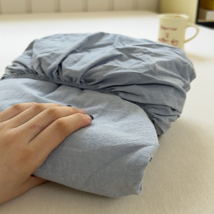 晚依家纺 2025新款A类色织全棉纯棉水洗棉床笠单件纯棉格子纯色学生宿舍定制定做 纯色-浅蓝