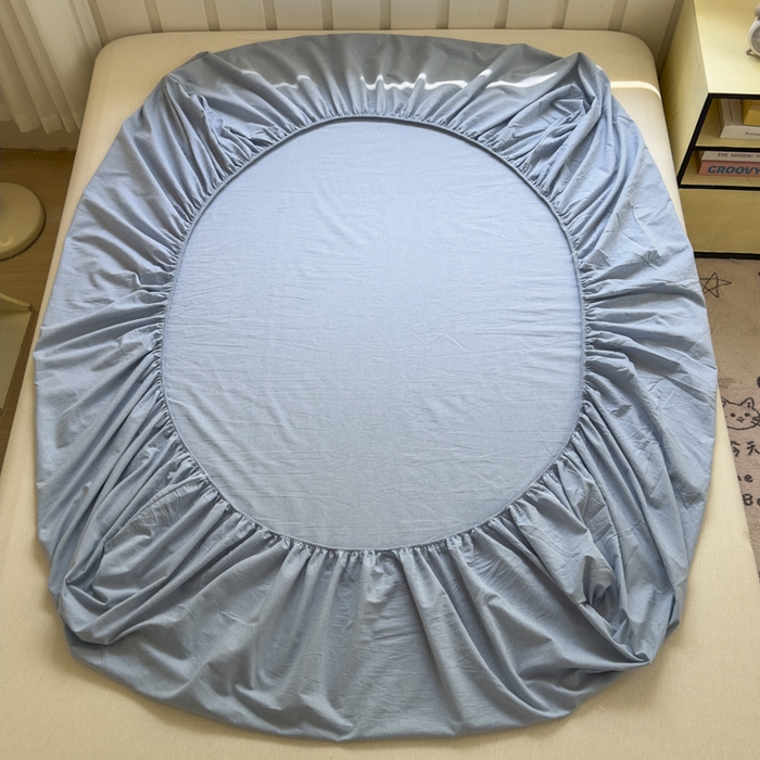 91家纺网 家纺一手货源 找家纺 晚依家纺 2025新款A类色织全棉纯棉水洗棉床笠单件纯棉格子纯色学生宿舍定制定做 纯色-浅蓝