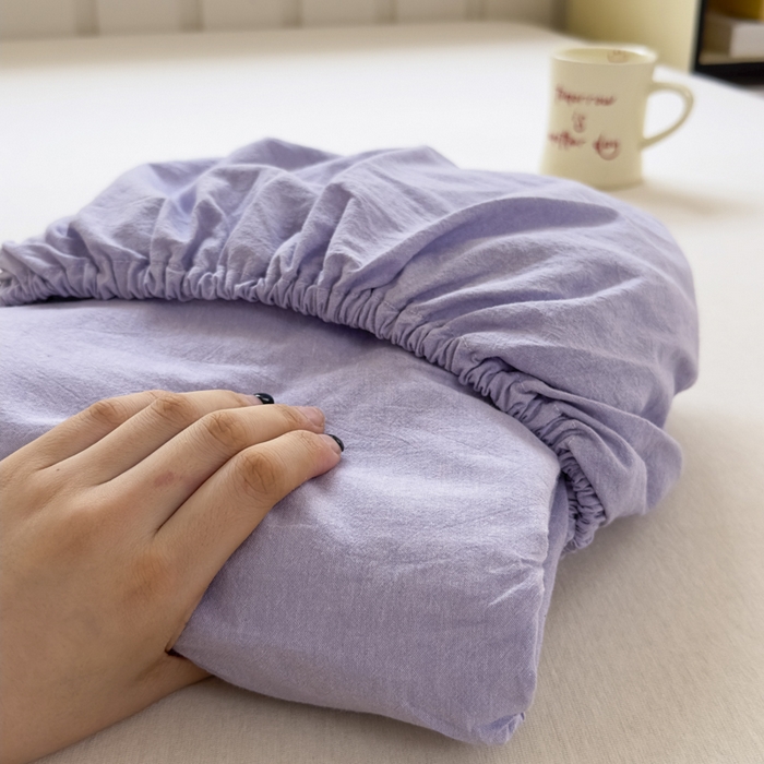 晚依家纺 2025新款A类色织全棉纯棉水洗棉床笠单件纯棉格子纯色学生宿舍定制定做 纯色-浅紫