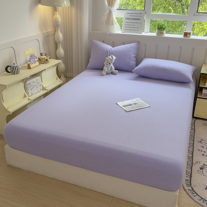 91家纺网 家纺一手货源 找家纺 晚依家纺 2025新款A类色织全棉纯棉水洗棉床笠单件纯棉格子纯色学生宿舍定制定做 纯色-浅紫