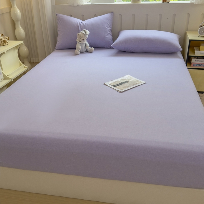 91家纺网 家纺一手货源 找家纺 晚依家纺 2025新款A类色织全棉纯棉水洗棉床笠单件纯棉格子纯色学生宿舍定制定做 纯色-浅紫