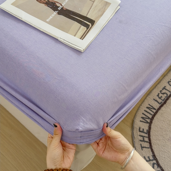 91家纺网 家纺一手货源 找家纺 晚依家纺 2025新款A类色织全棉纯棉水洗棉床笠单件纯棉格子纯色学生宿舍定制定做 纯色-浅紫