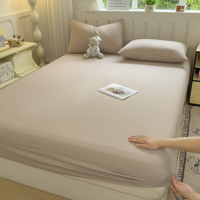 91家纺网 家纺一手货源 找家纺 晚依家纺 2025新款A类色织全棉纯棉水洗棉床笠单件纯棉格子纯色学生宿舍定制定做 纯色-土密