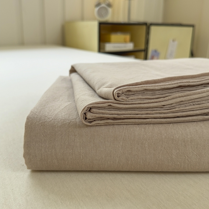 91家纺网 家纺一手货源 找家纺 晚依家纺 2025新款A类色织全棉纯棉水洗棉床笠单件纯棉格子纯色学生宿舍定制定做 纯色-土密