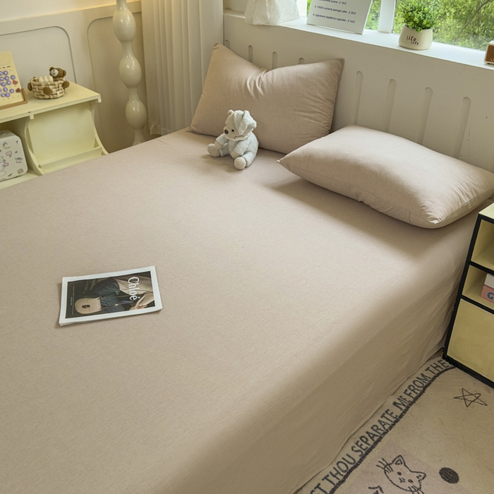 91家纺网 家纺一手货源 找家纺 晚依家纺 2025新款A类色织全棉纯棉水洗棉床笠单件纯棉格子纯色学生宿舍定制定做 纯色-土密