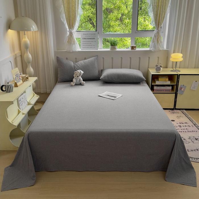 91家纺网 家纺一手货源 找家纺 晚依家纺 2025新款A类色织全棉纯棉水洗棉床笠单件纯棉格子纯色学生宿舍定制定做 纯色-烟灰