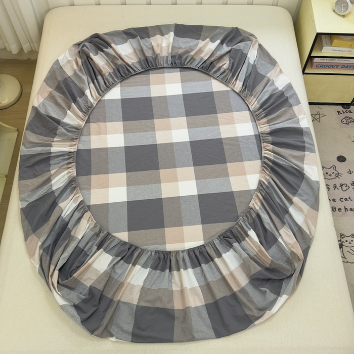 91家纺网 家纺一手货源 找家纺 晚依家纺 2025新款A类色织全棉纯棉水洗棉床笠单件纯棉格子纯色学生宿舍定制定做 洛伊灰咖大格