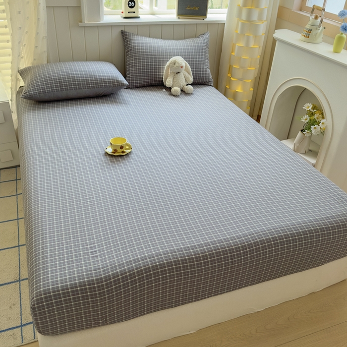 91家纺网 家纺一手货源 找家纺 晚依家纺 2025新款A类色织全棉纯棉水洗棉床笠单件纯棉格子纯色学生宿舍定制定做 米娜-绿灰