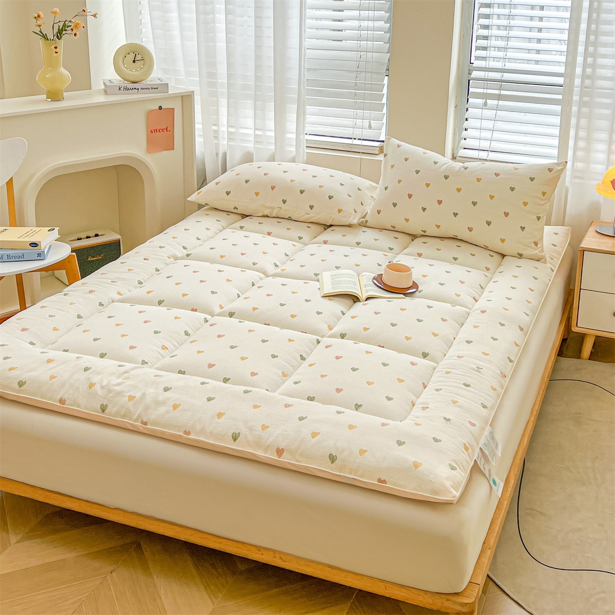 91家纺网 家纺一手货源 找家纺 雯豆2025秋冬新品棉花床褥床垫床护垫加厚双层纱学学生宿舍床褥子 棉花床褥-爱心