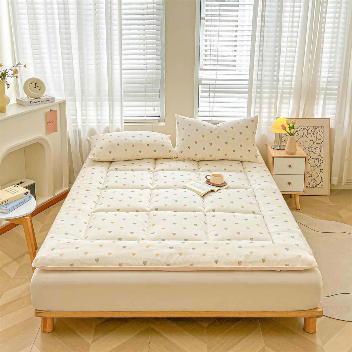 91家纺网 家纺一手货源 找家纺 雯豆2025秋冬新品棉花床褥床垫床护垫加厚双层纱学学生宿舍床褥子 棉花床褥-爱心