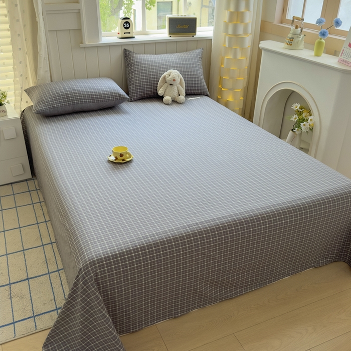 91家纺网 家纺一手货源 找家纺 晚依家纺 2025新款A类色织全棉纯棉水洗棉床笠单件纯棉格子纯色学生宿舍定制定做 米娜-绿灰